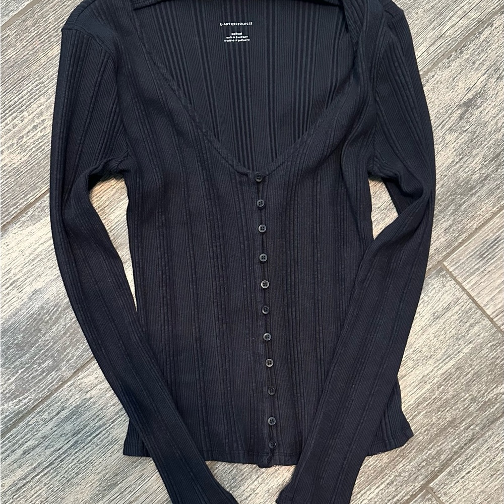 Anthropologie Black Ribbed Cardigan
